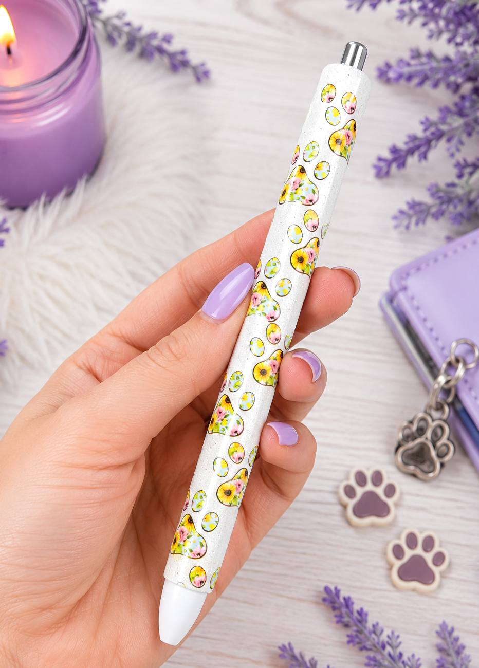 Handmade Sunflowers Dog Paws glitter pen with free refill