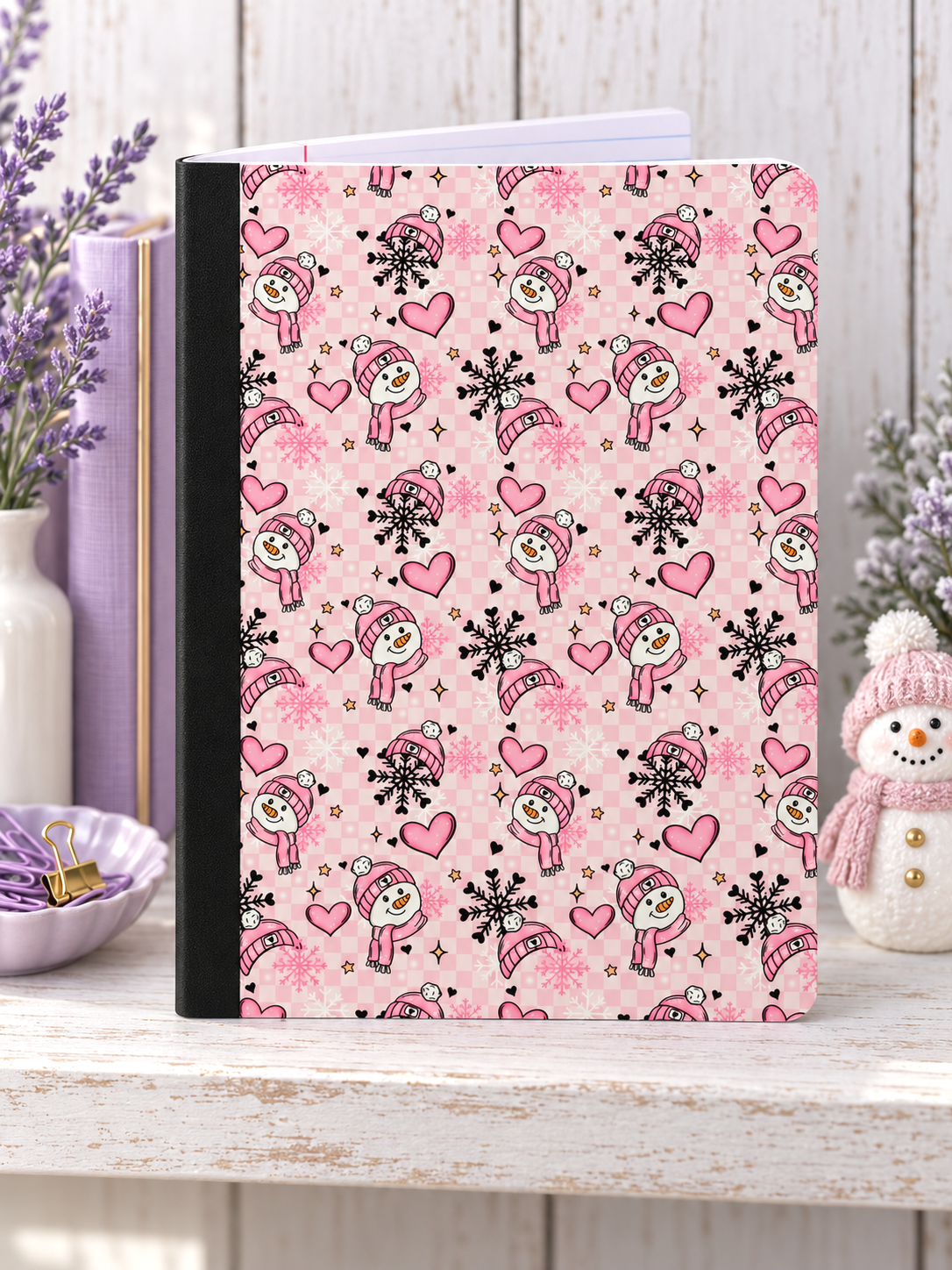 Decorative Vinyl Covered Composition Notebook Pink Snowmen