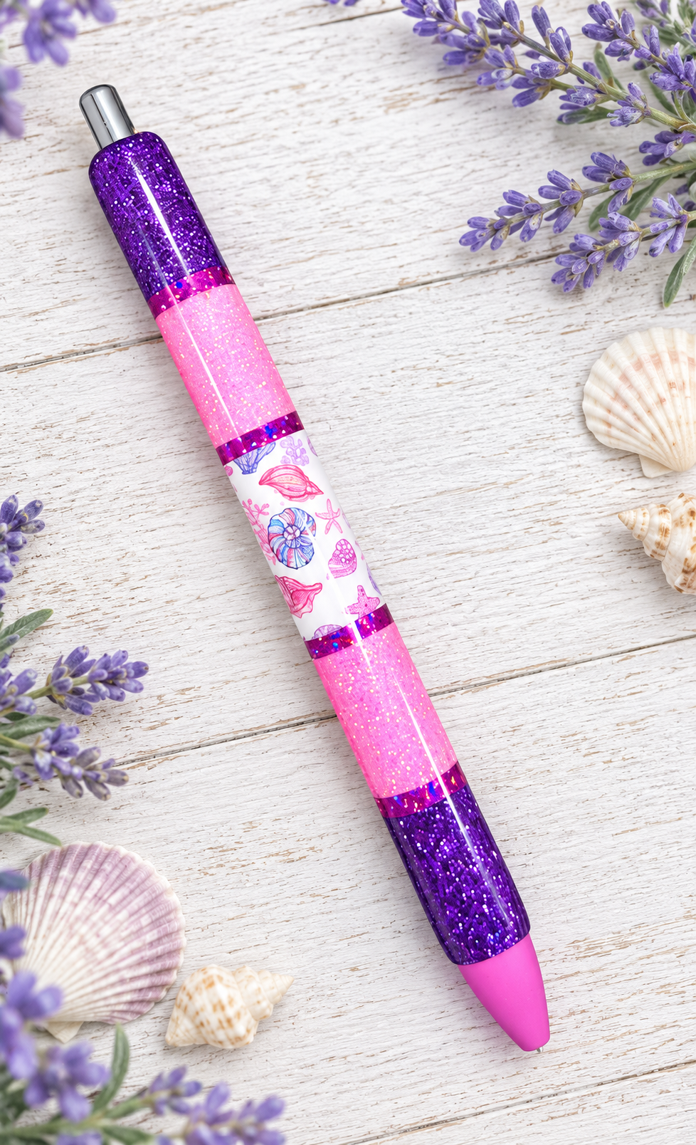 Handmade Seashells glitter pen with free refill