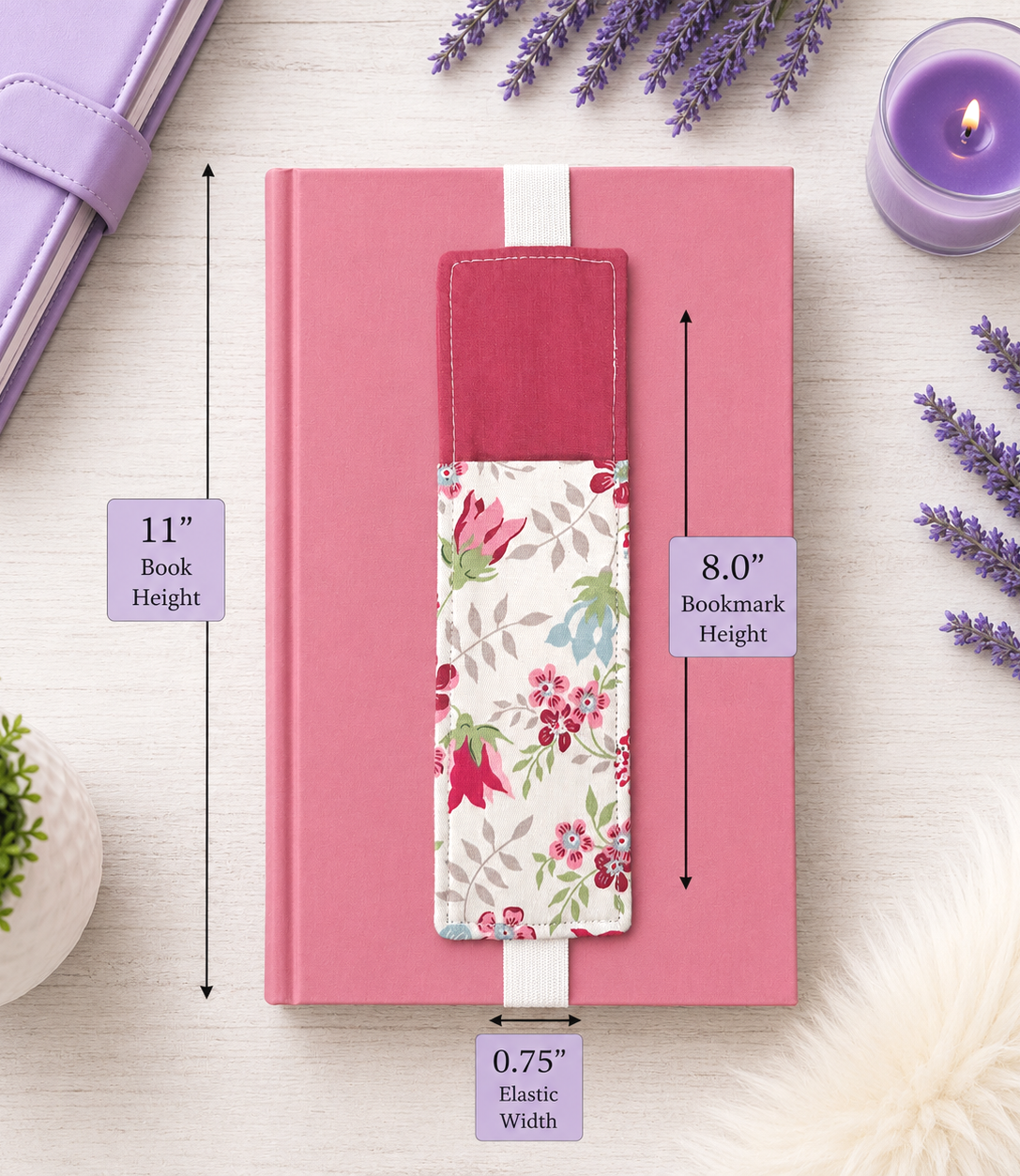 Handsewn Flowers Fabric Bookmark with Accessory Pocket