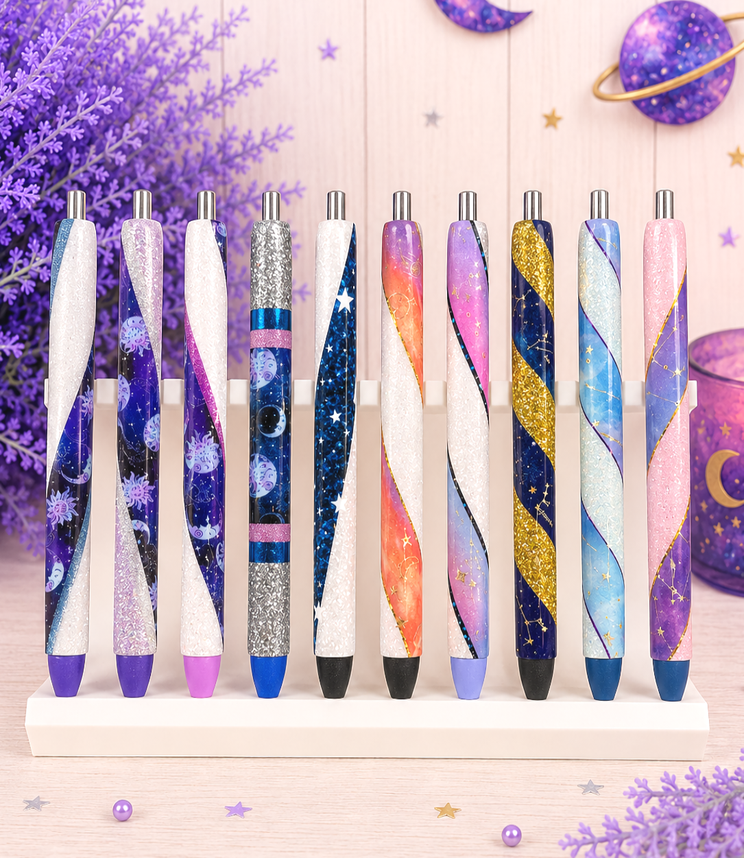 Handmade Planets and Space with blue glitter pen with free refill