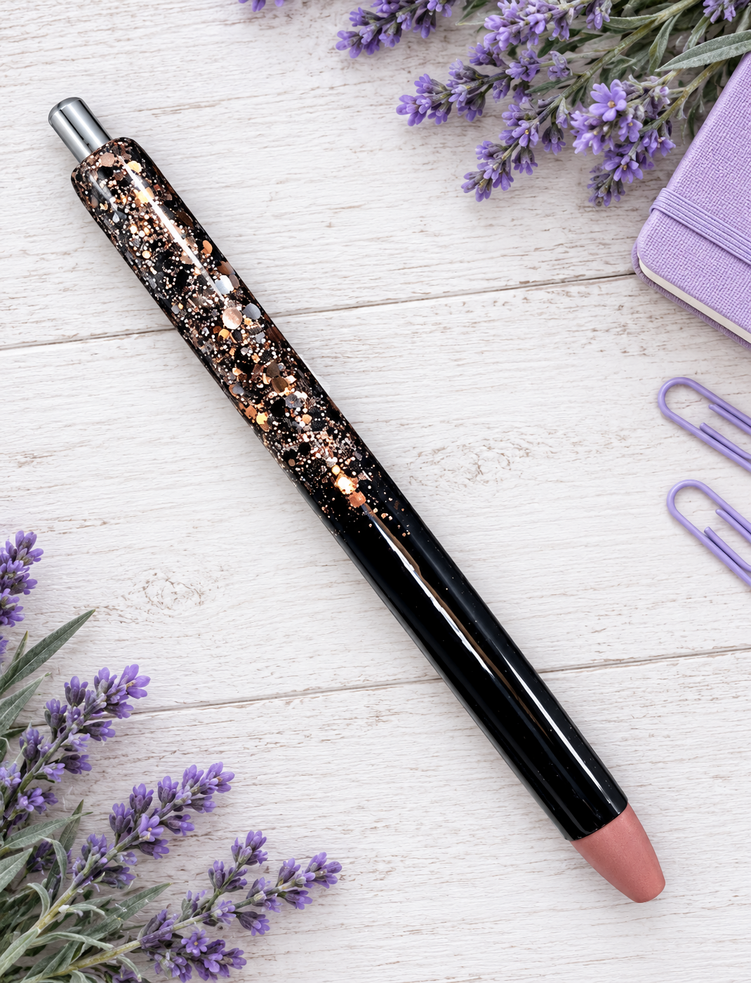 Handmade Dark Gold, Brown and Black  Ombre glitter pen with free refill