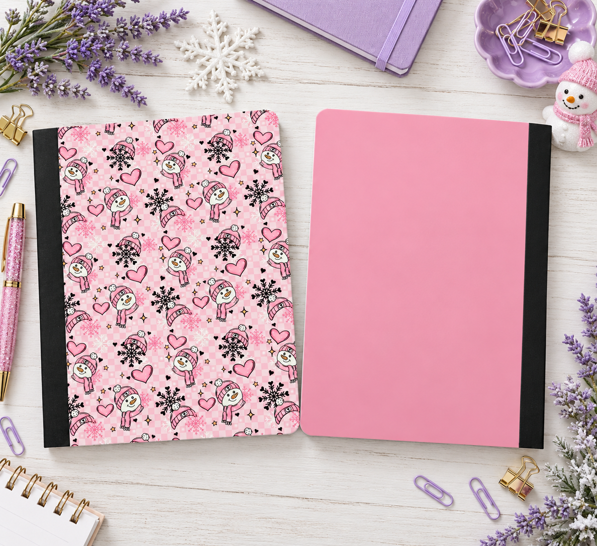 Decorative Vinyl Covered Composition Notebook Pink Snowmen