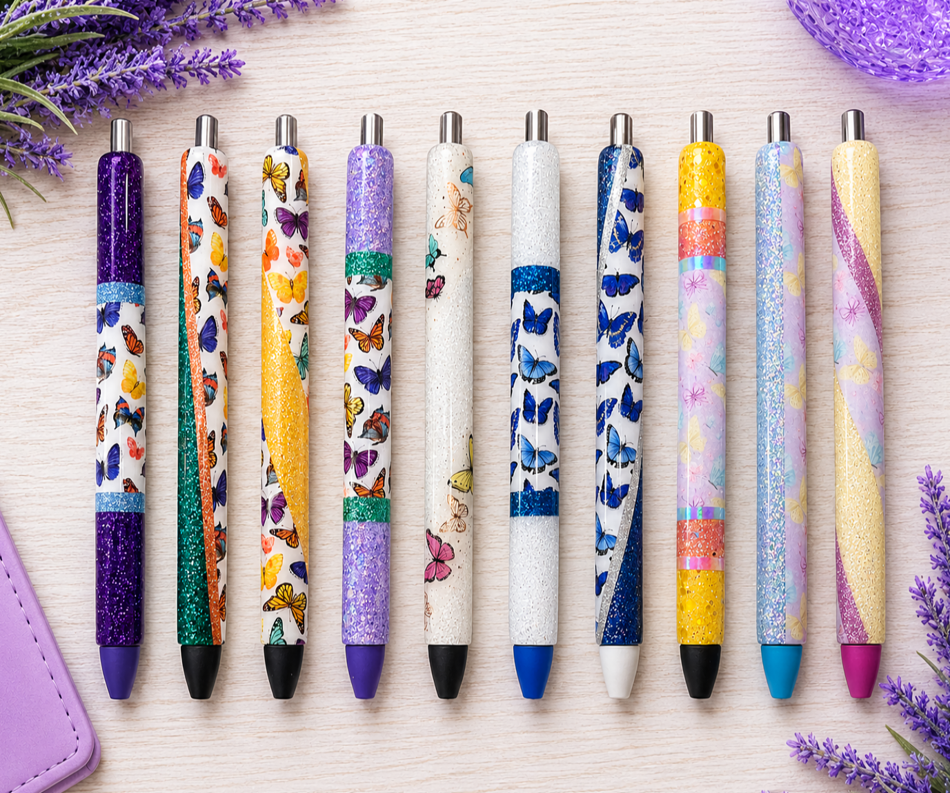 Handmade Pastel Butterflies with yellow glitter pen with free refill