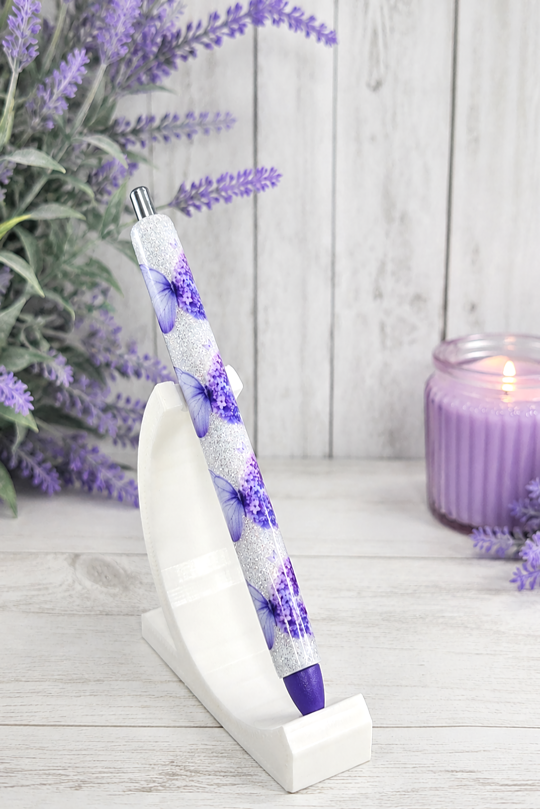 Handmade Purple Butterflies glitter pen with free refill