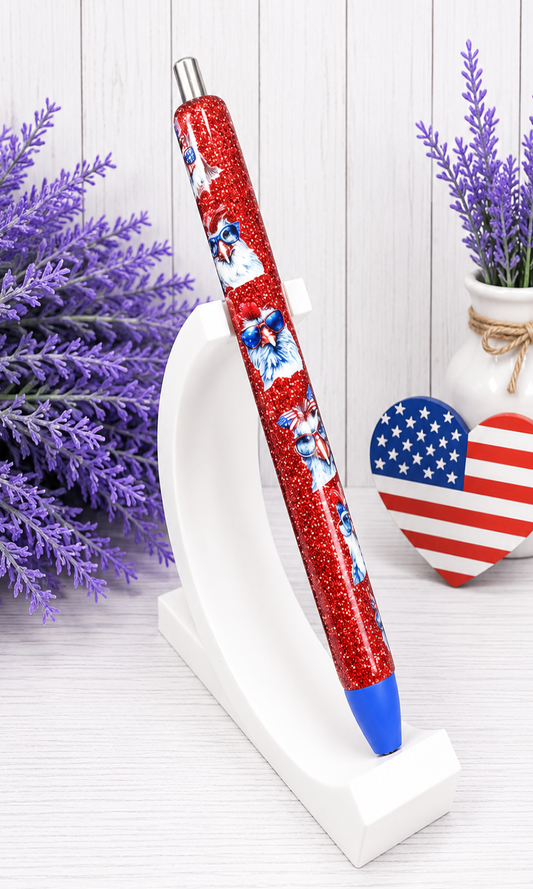 Handmade Patriotic Chickens Washi Tape glitter pen with free refill