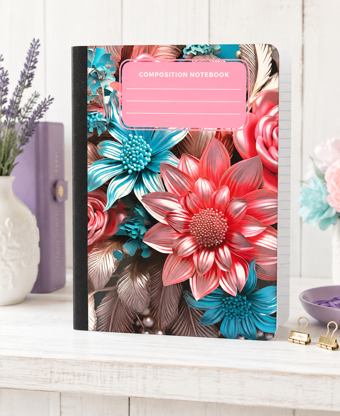 Decorative Vinyl Covered Composition Notebook Flowers 6