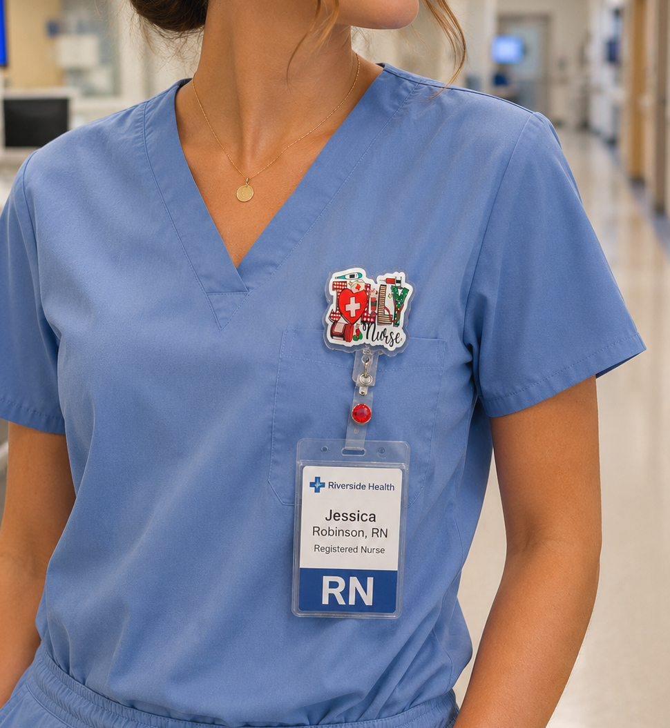 Handmade Christmas Jolly Nurse Badge Reel