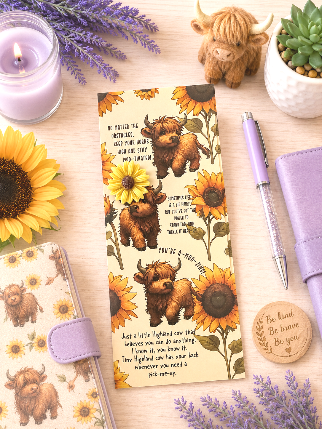 Support Message Cards Highland Cow and Sunflowers