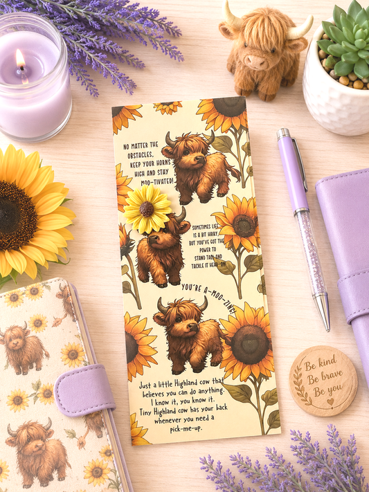 Support Message Cards Highland Cow and Sunflowers