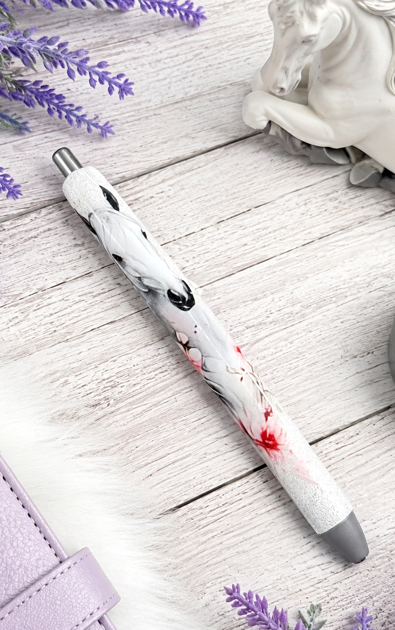 Handmade Horse with flowers glitter pen with free refill 3