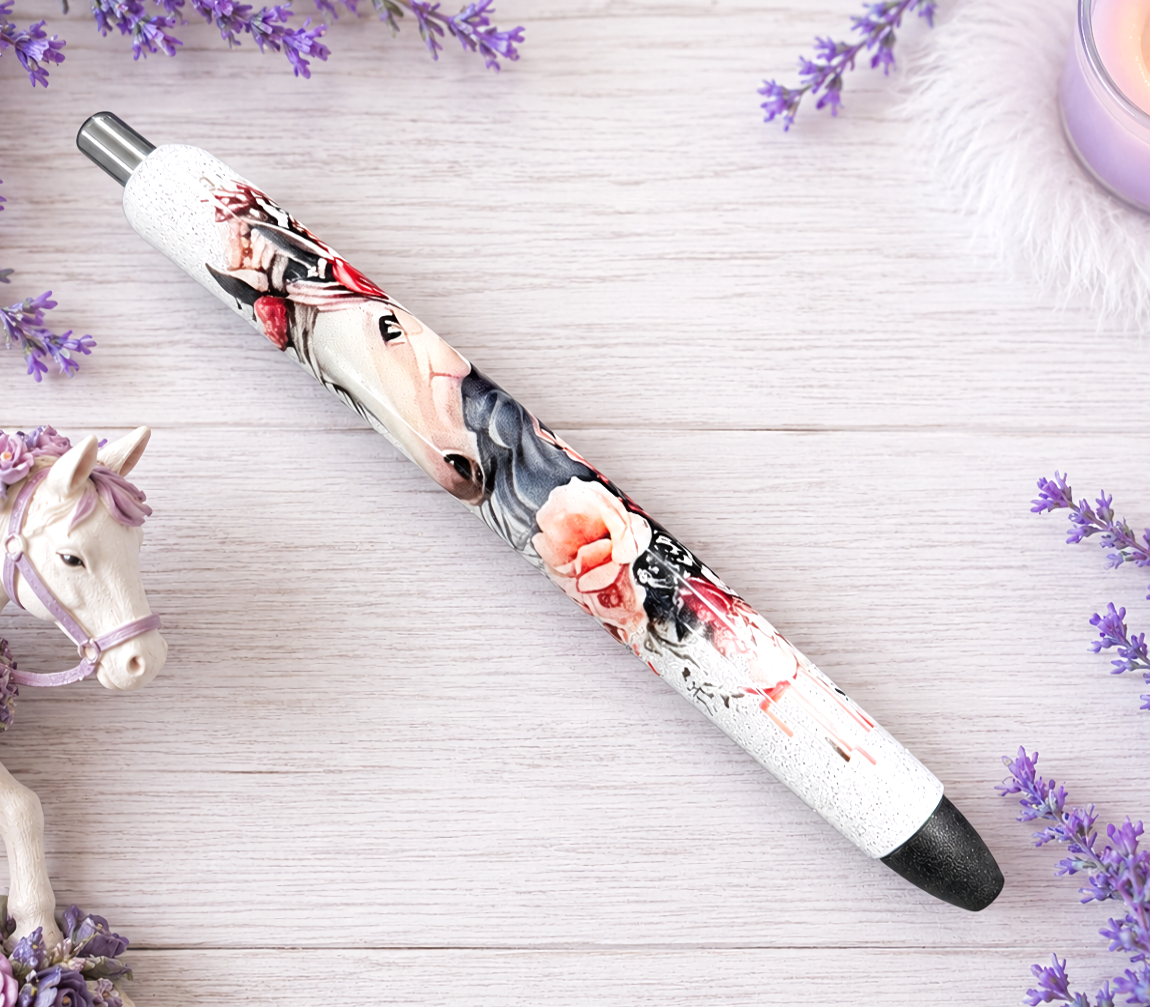 Handmade Horse with flowers glitter pen with free refill 6