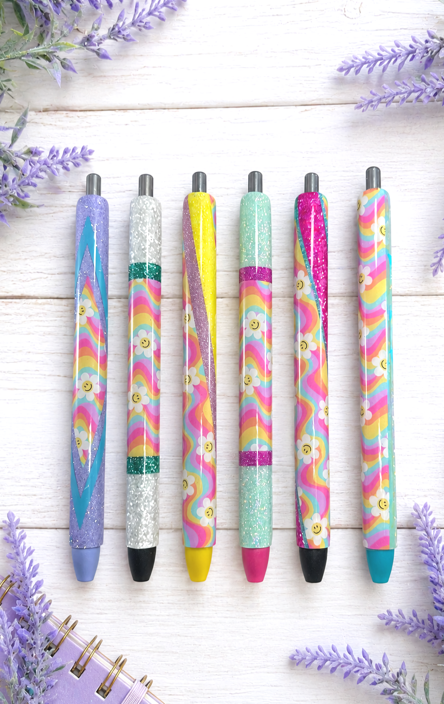 Handmade Retro Smiley Faces Half Wrap glitter pen with free refill