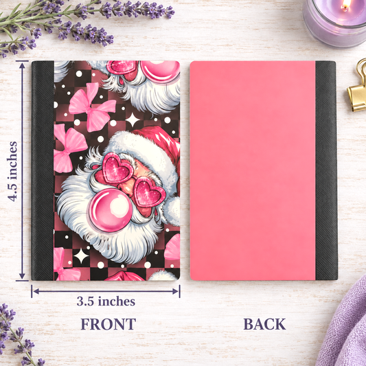 Decorative Vinyl Covered MINIATURE Composition Notebook Pink Santa