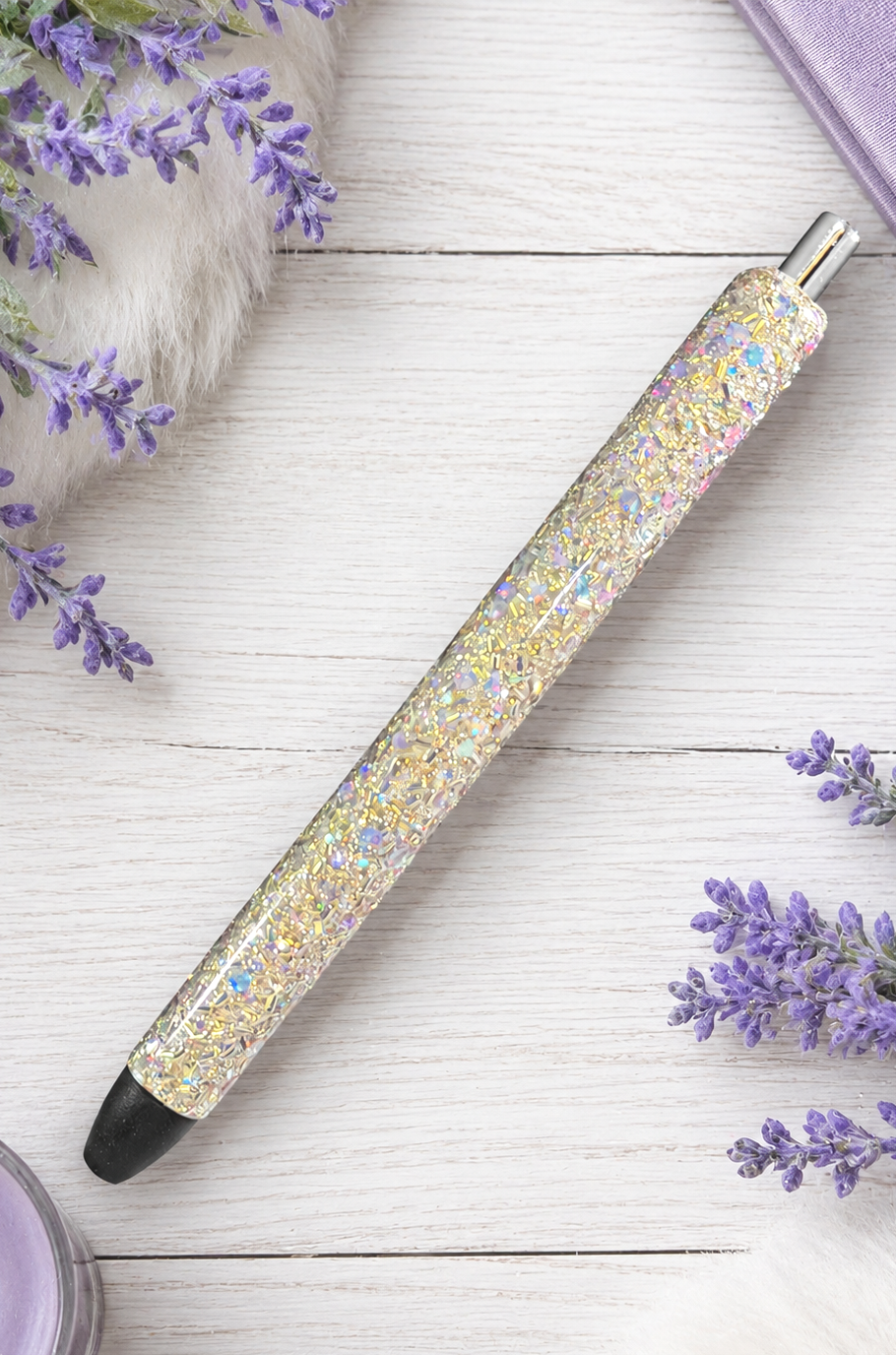Handmade Gold Holographic glitter pen with free refill