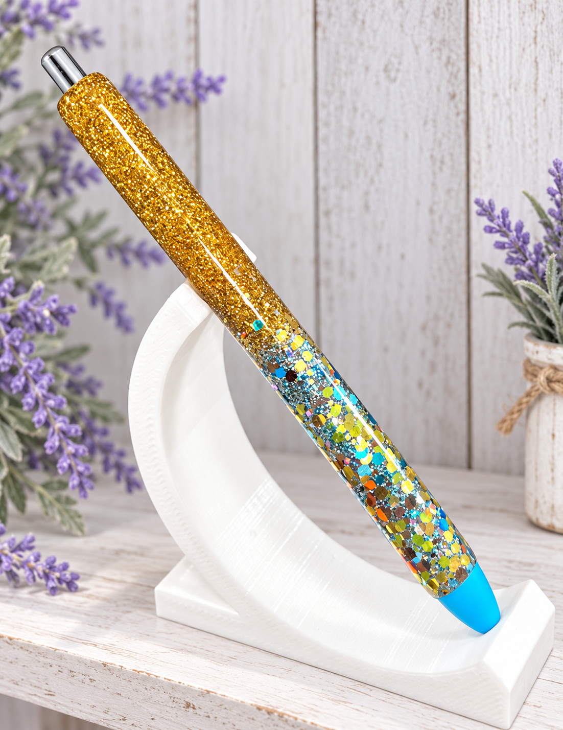 Handmade Gold and Aqua Gold mix Ombre glitter pen with free refill