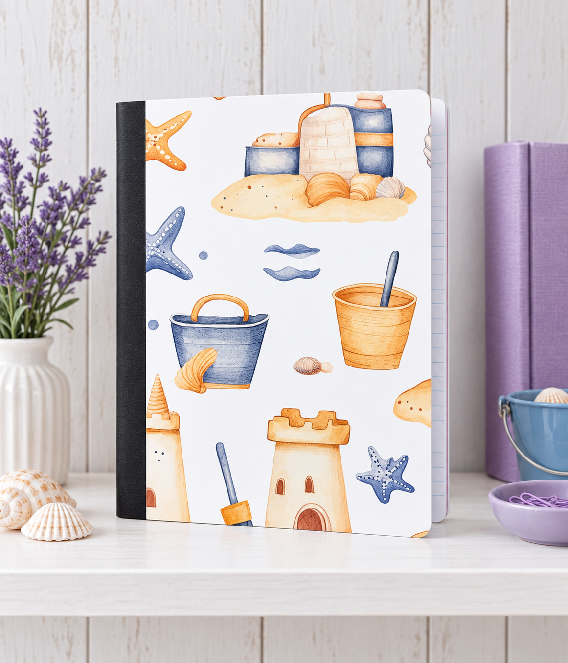 Decorative Vinyl Covered Composition Notebook BEACH CASTLES