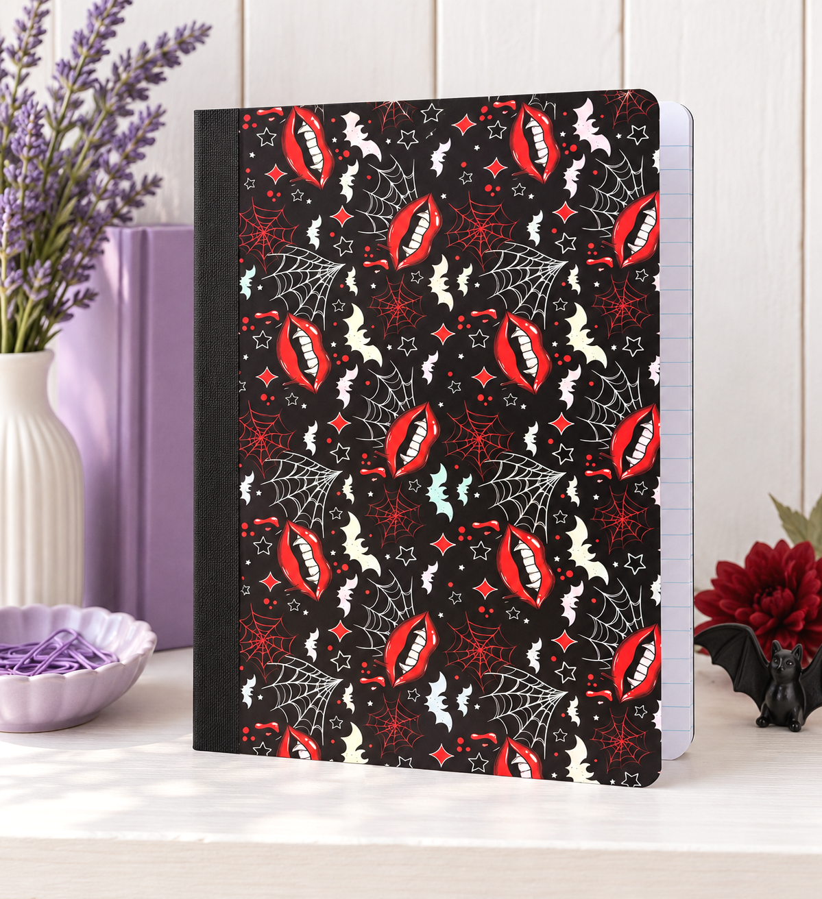 Decorative Vinyl Covered Composition Notebook Holographic Vampire Mouth