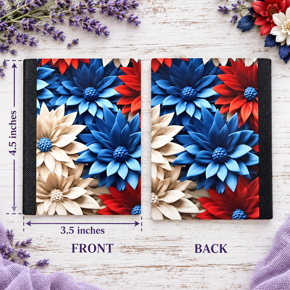 Decorative Vinyl Covered MINIATURE Composition Notebook Patriotic Flowers