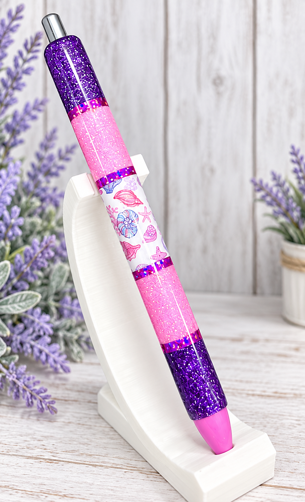 Handmade Seashells glitter pen with free refill