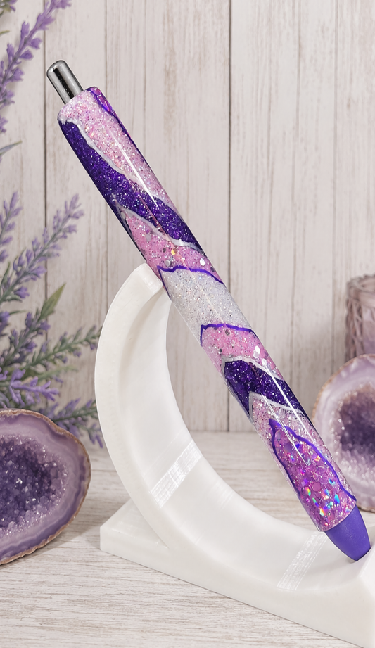 Handmade Purple and Orchid Geode design glitter pen with free refill 2