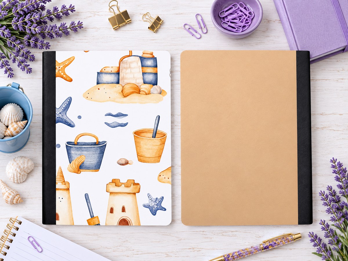 Decorative Vinyl Covered Composition Notebook BEACH CASTLES