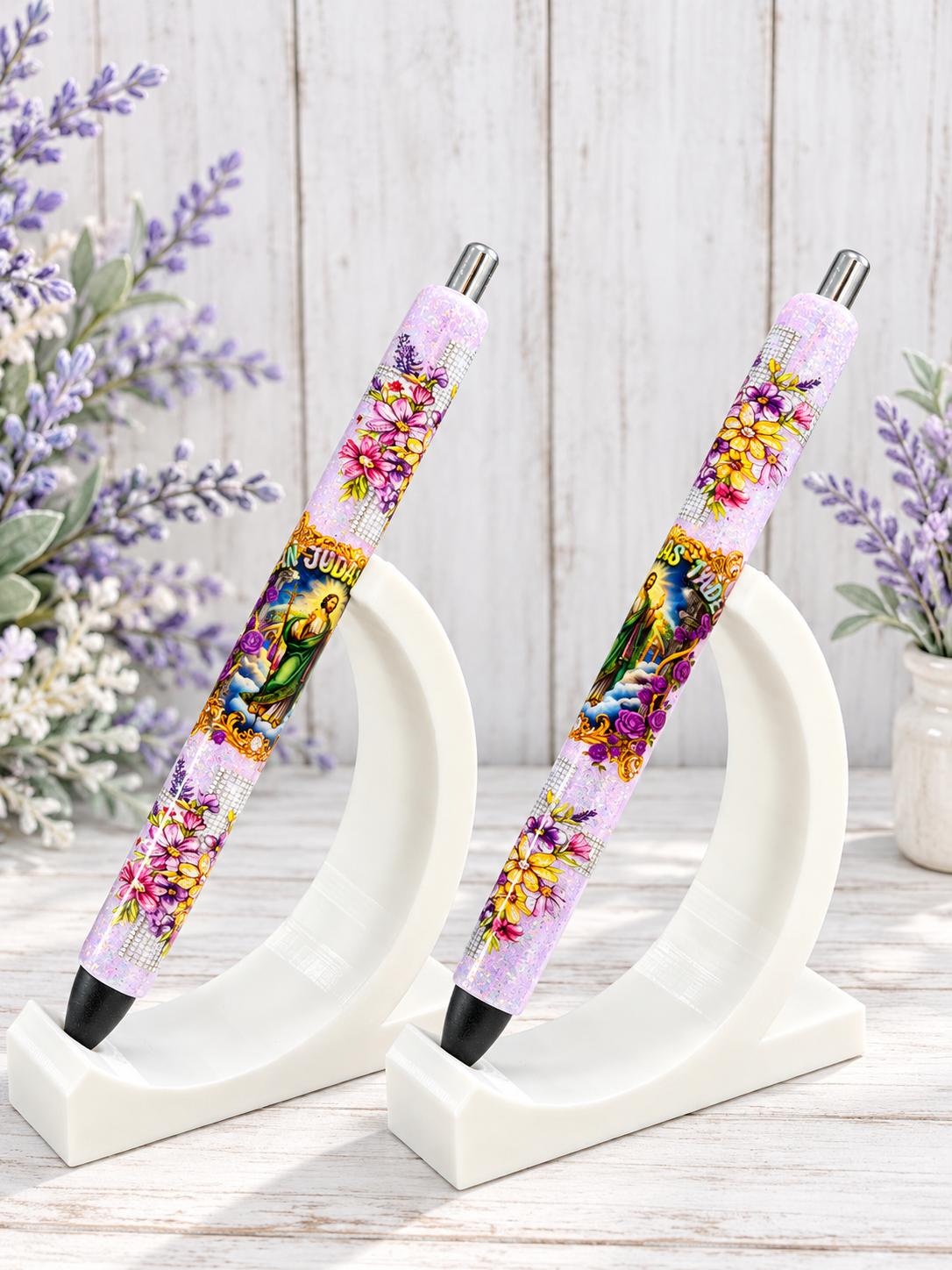 Handmade San Judas Tadeo glitter pen with free refill