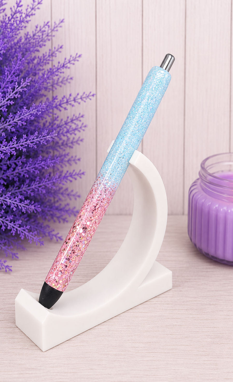 Handmade Pink and Blue ombre glitter pen with free refill