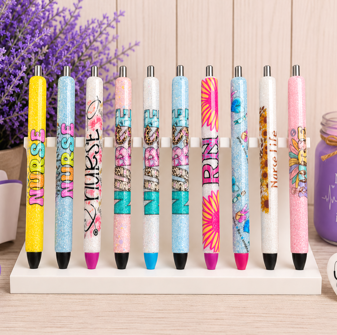 Handmade Bright Pink RN glitter pen with free refill