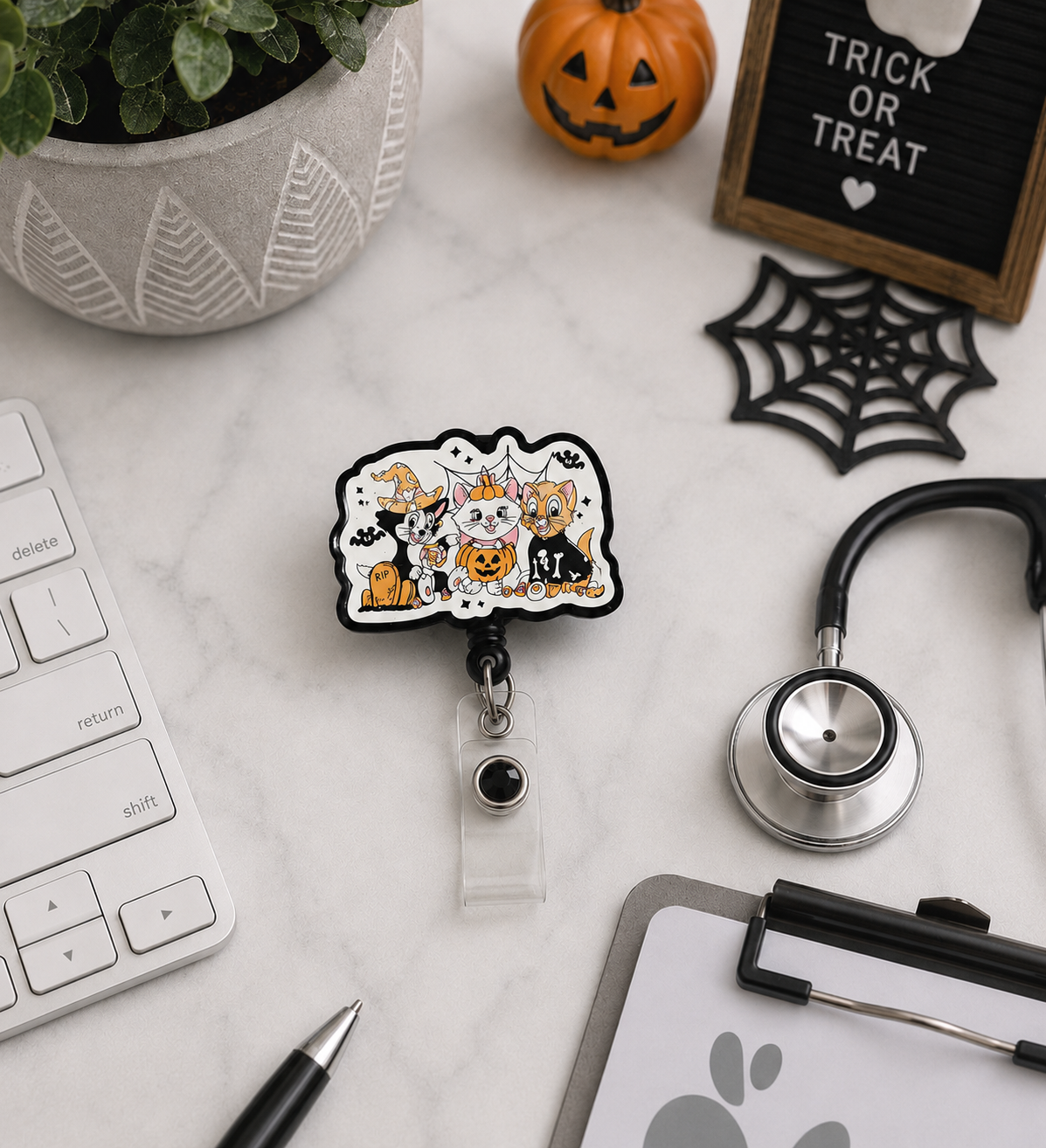 Handmade Cartoon Cats Halloween Badge Reel
