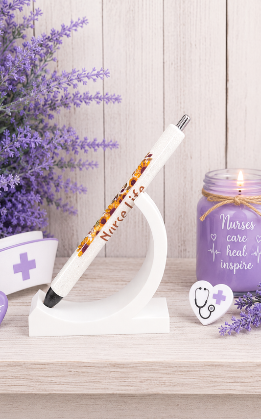 Handmade Nurse Life Sunflowers glitter pen with free refill