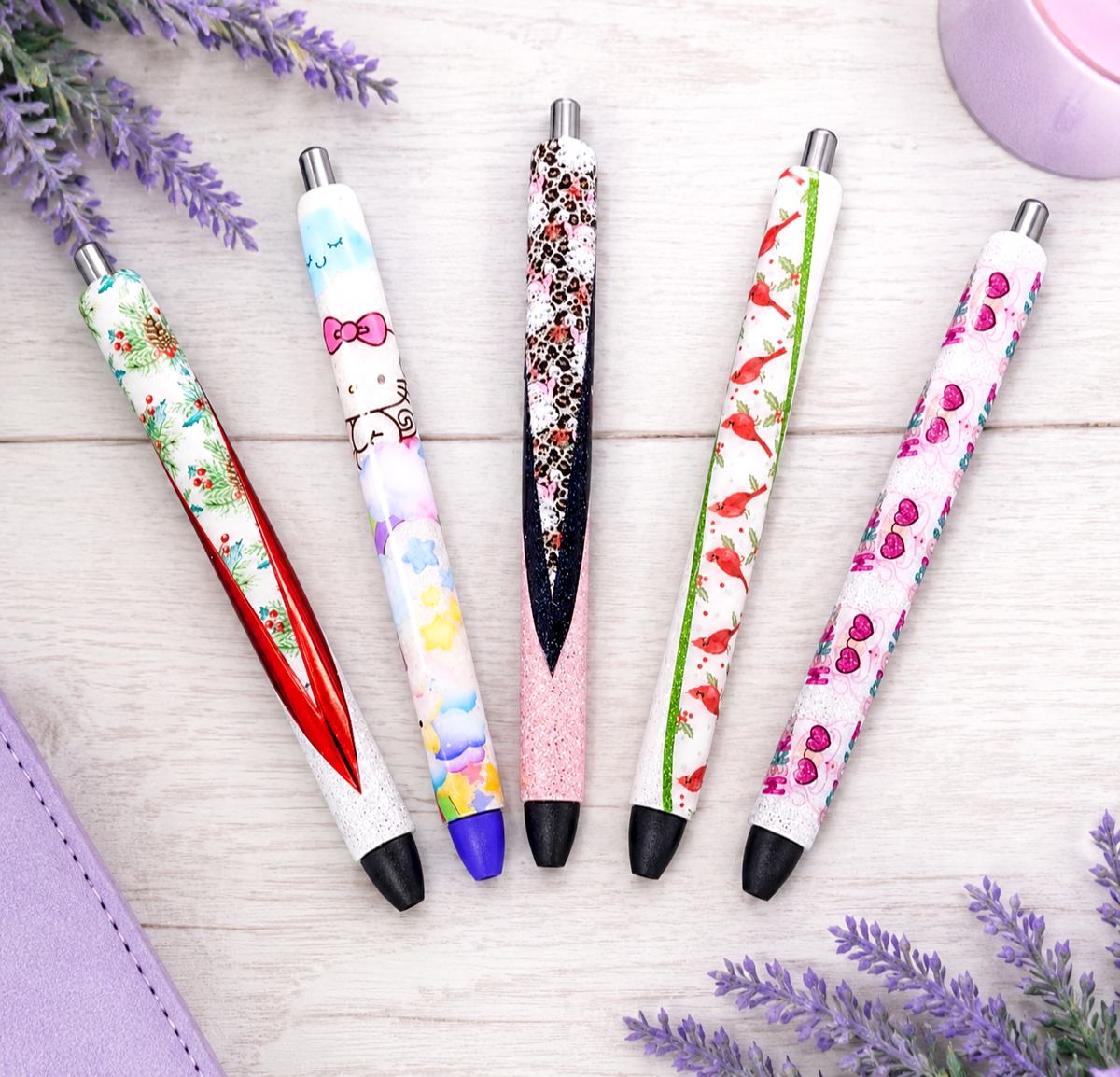 Handmade Winter Cardinals glitter pen with free refill 4