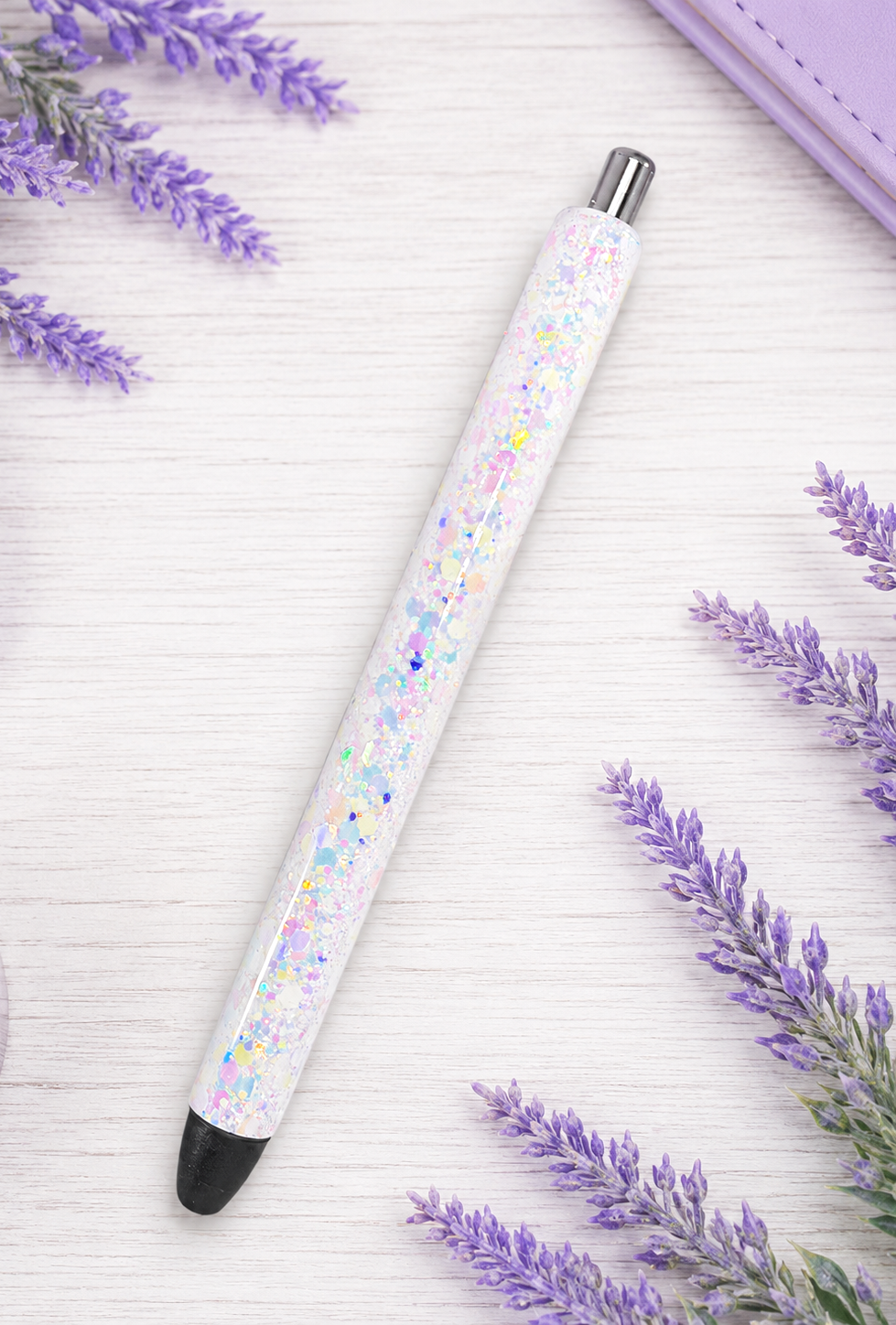 Handmade White Holographic glitter pen with free refill