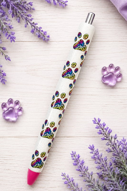 Handmade Rainbow Leopard Print Dog Paws glitter pen with free refill