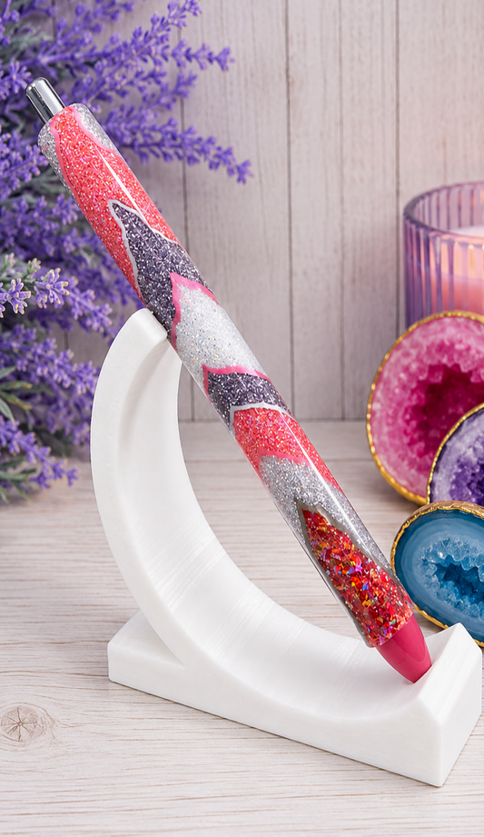 Handmade Red and Silver Geode design glitter pen with free refill