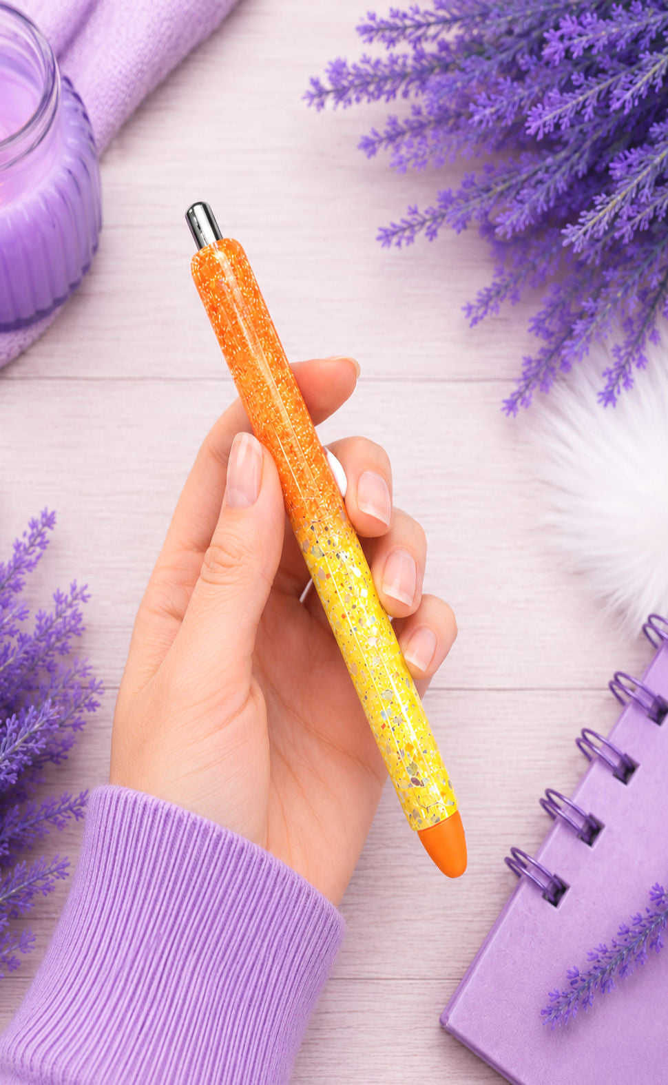 Handmade Yellow and Orange ombre glitter pen with free refill