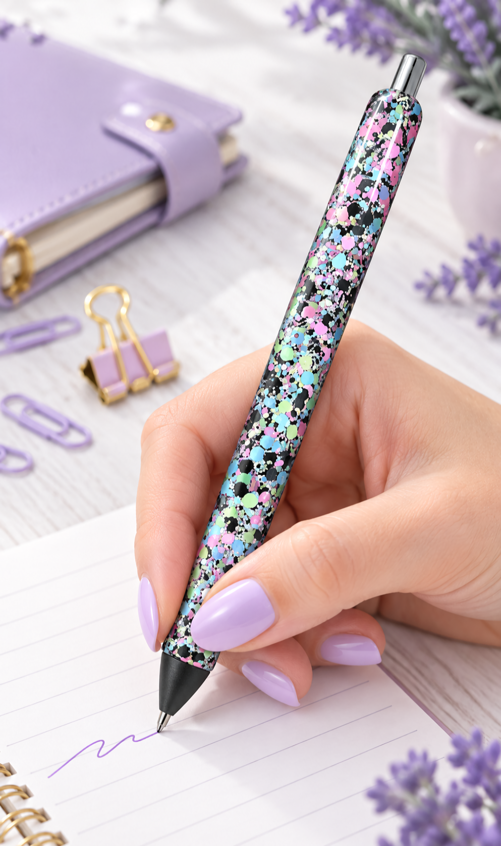 Handmade Black and multi color mix glitter pen with free refill