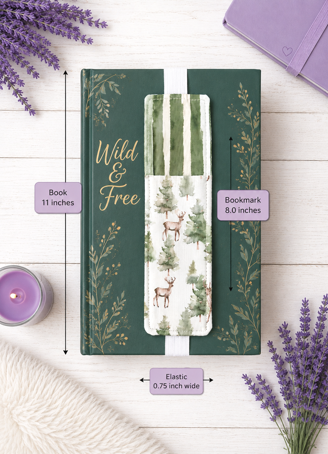 Handsewn Deer and Trees Fabric   Bookmark with Accessory Pocket