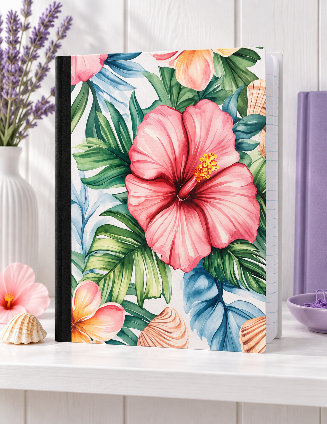 Decorative Vinyl Covered Composition Notebook BEACH HIBISCUS