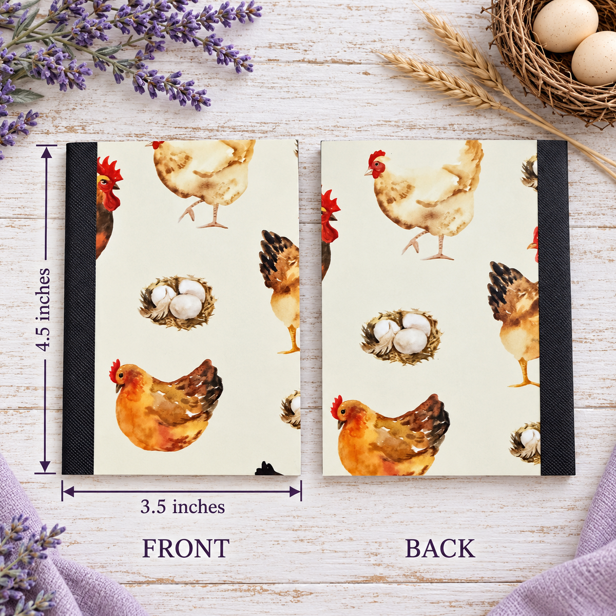 Decorative Vinyl Covered MINIATURE Composition Notebook Chickens