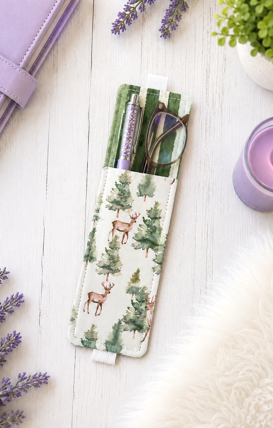 Handsewn Deer and Trees Fabric   Bookmark with Accessory Pocket