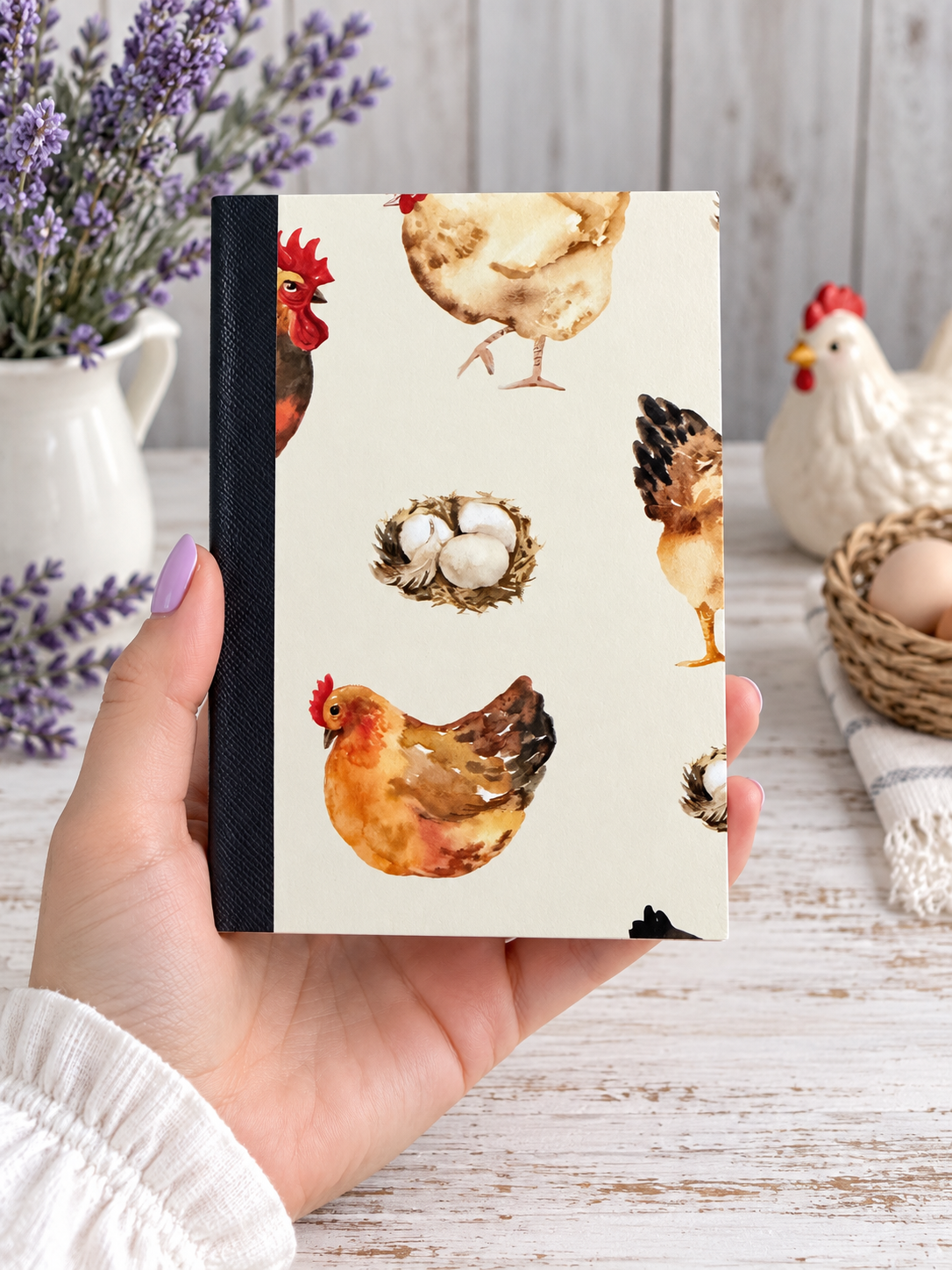 Decorative Vinyl Covered MINIATURE Composition Notebook Chickens