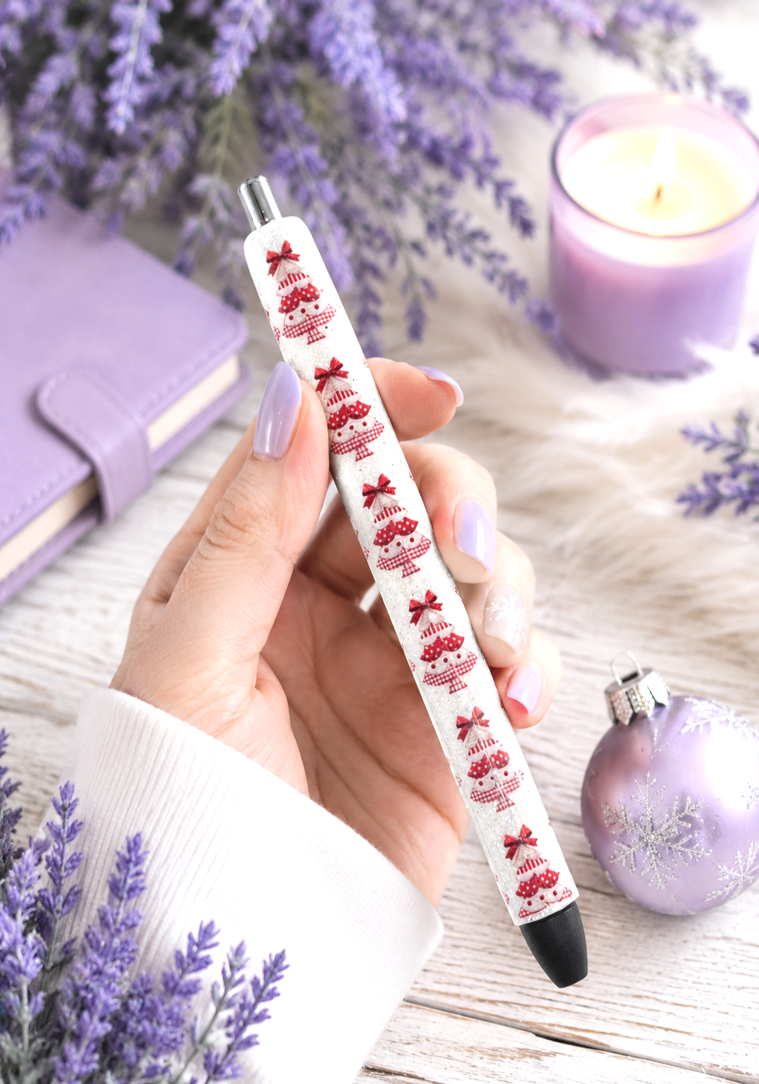 Handmade Patchwork Christmas Trees glitter pen with free refill