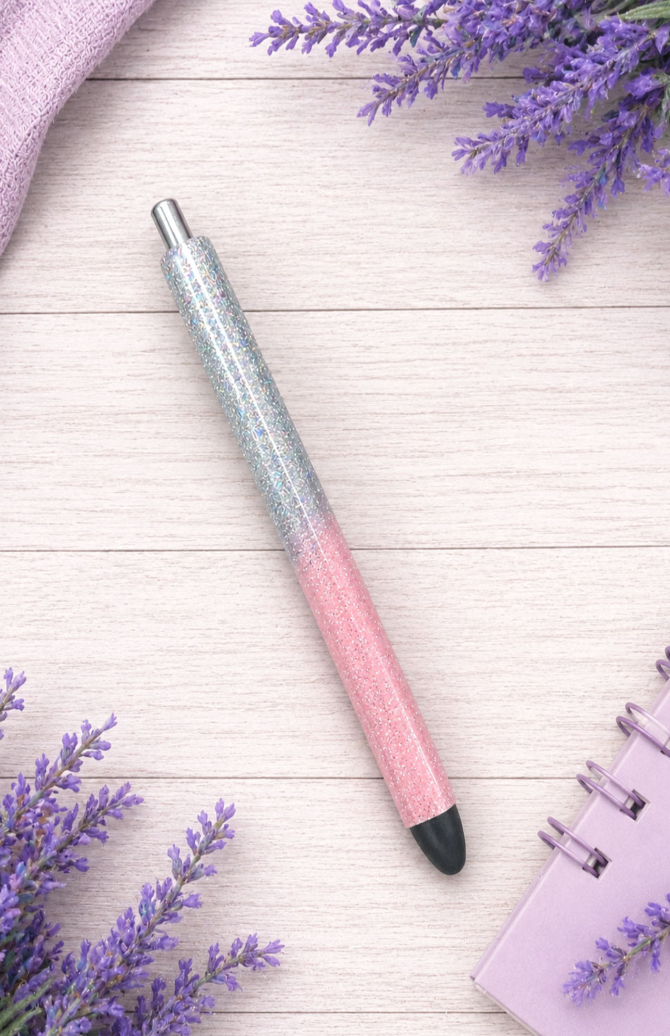 Handmade Silver and light Pink Ombre glitter pen with free refill