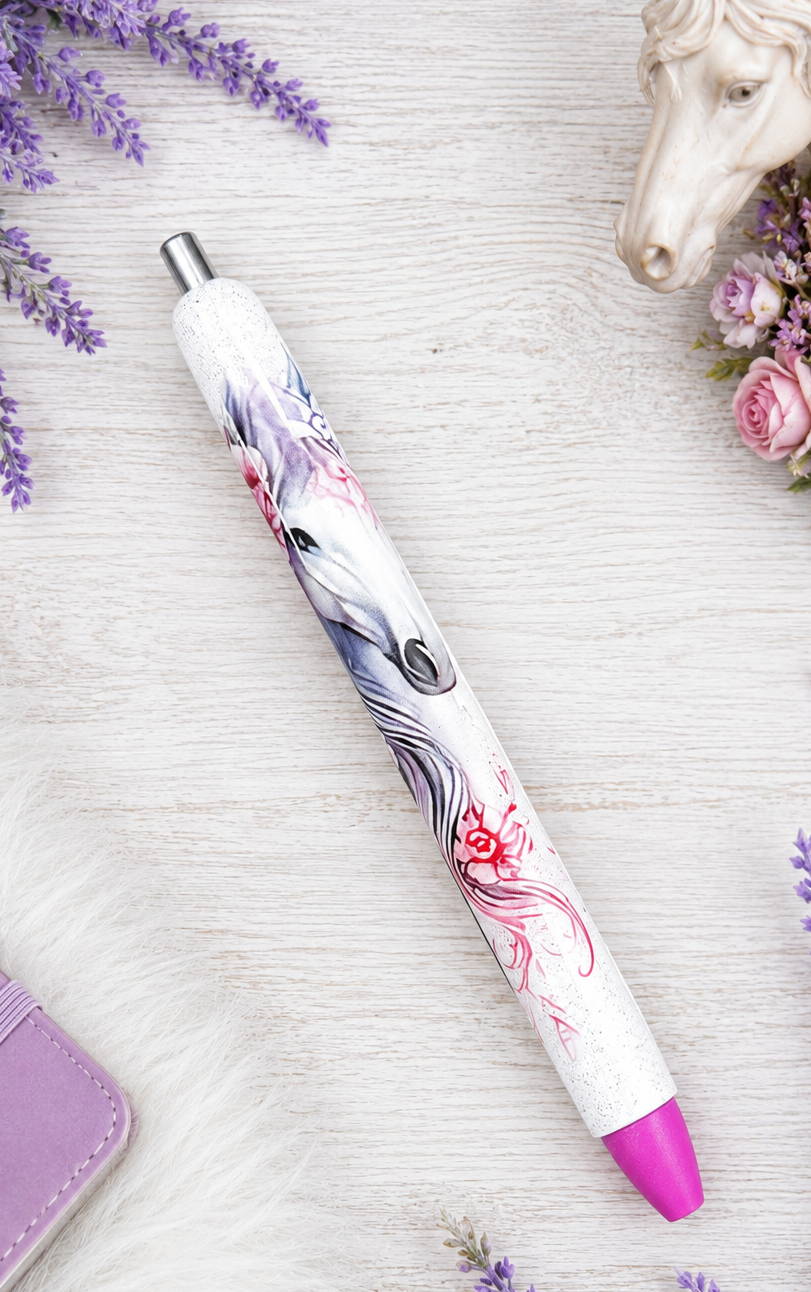 Handmade Horse with flowers glitter pen with free refill 2