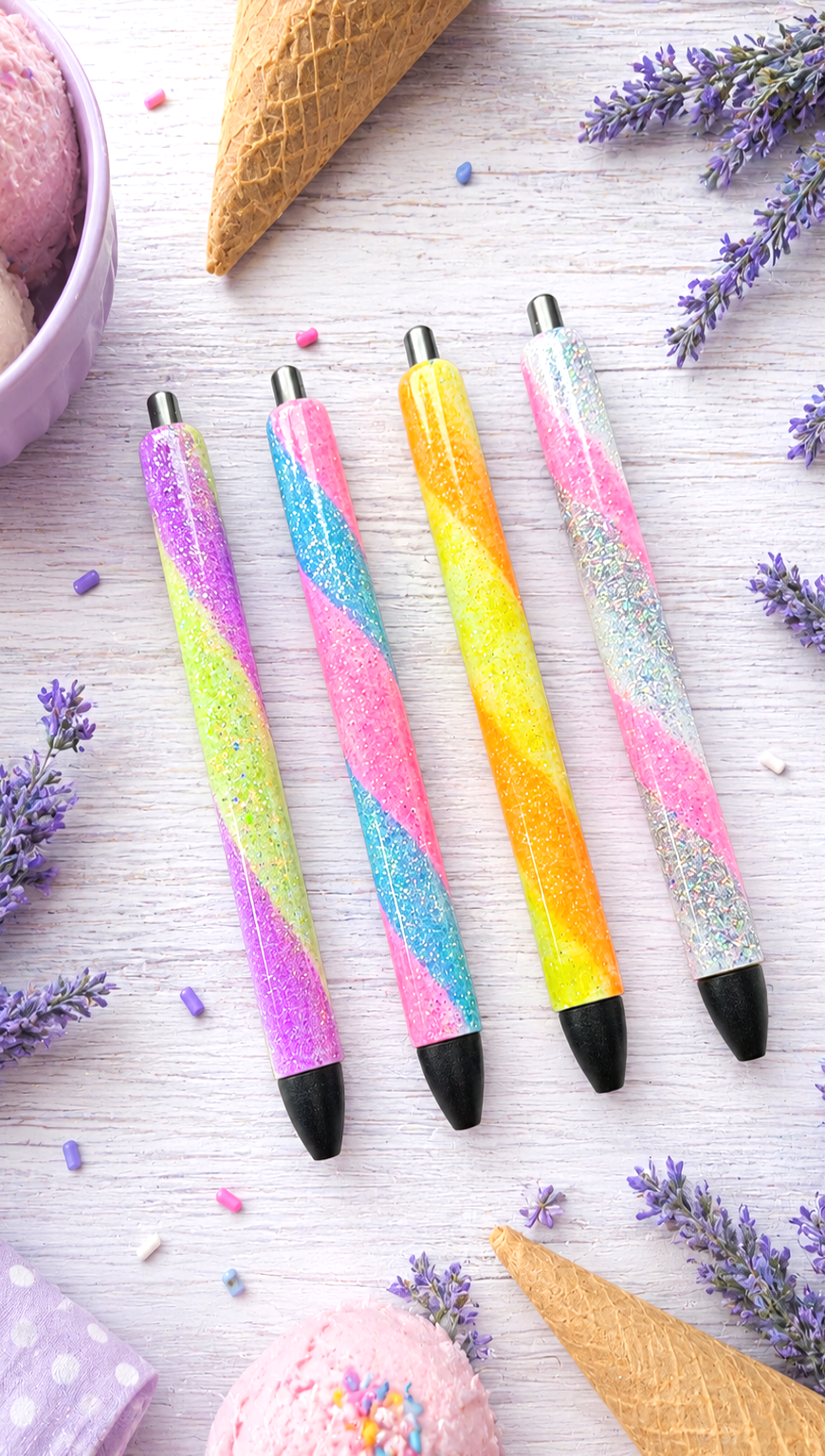 Handmade Yellow and Orange Swirl ombre glitter pen with free refill