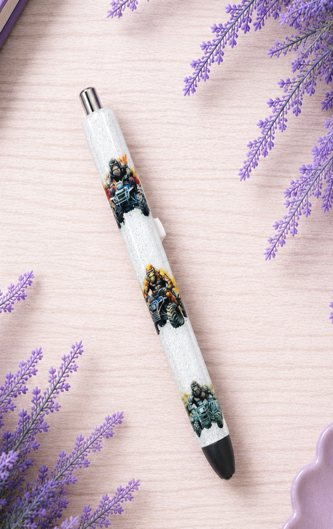 Handmade Bigfoot Sasquatch on ATVs glitter pen with free refill