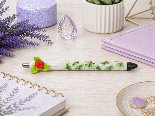 Handmade Winter Holly Foliage glitter pen with free refill
