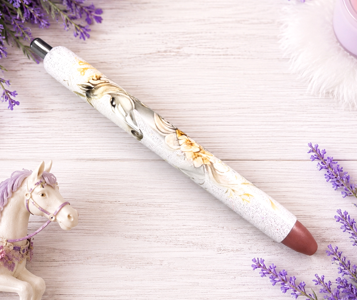 Handmade Horse with flowers glitter pen with free refill 4