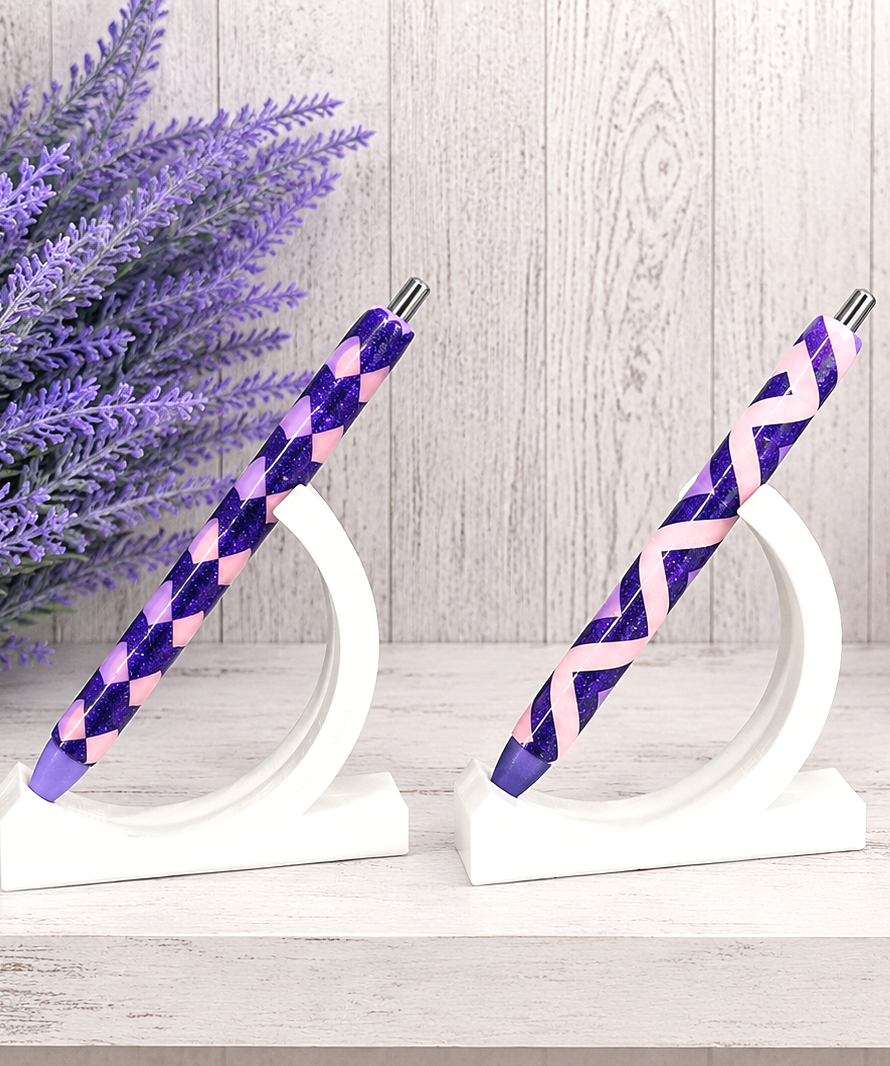 Handmade Pink and Purple Zig Zag glitter pen with free refill